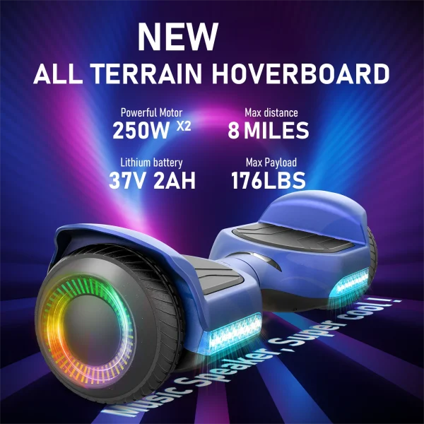 6.5''Self Balancing -All Terrain Hoverboard for Kids w/ LED Light & Bluetooth Speaker